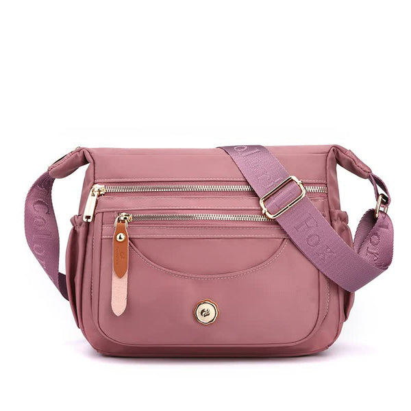 Nylon Crossbody Bag Handbag Multi Pockets Lightweight Compact Purple