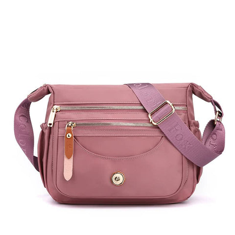 Nylon Crossbody Bag Handbag Multi Pockets Lightweight Compact Purple