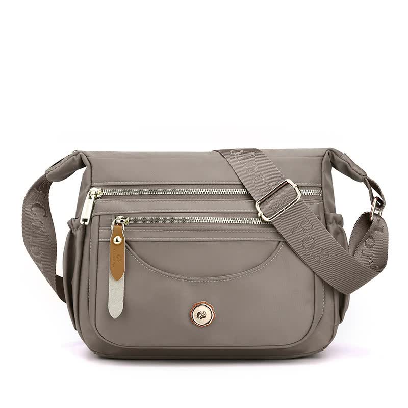 Nylon Crossbody Bag Handbag Multi Pockets Lightweight Compact Coffee