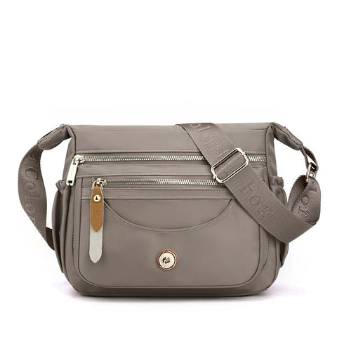 Nylon Crossbody Bag Handbag Multi Pockets Lightweight Compact Coffee