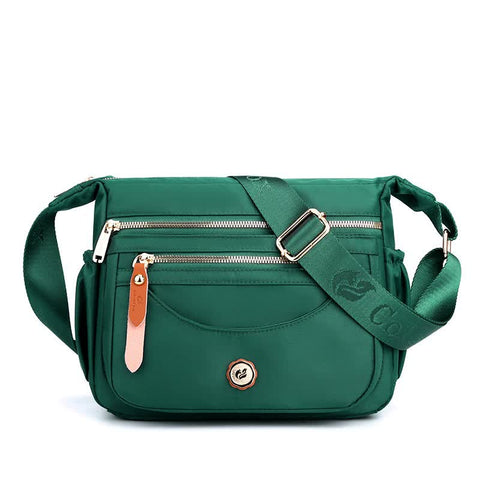 Nylon Crossbody Bag Handbag Multi Pockets Lightweight Compact Green