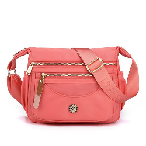 Nylon Crossbody Bag Handbag Multi Pockets Lightweight Compact Pink