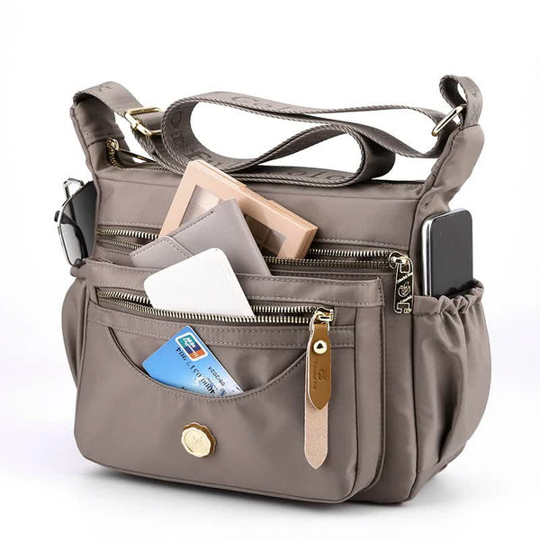Nylon Crossbody Bag Handbag Multi Pockets Lightweight Compact Pink