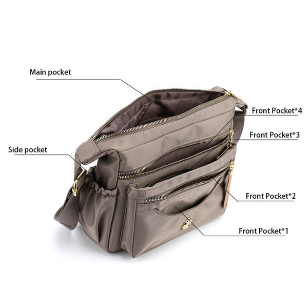Nylon Crossbody Bag Handbag Multi Pockets Lightweight Compact Pink