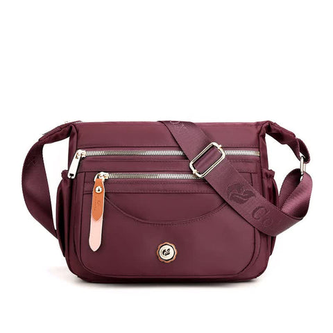 Nylon Crossbody Bag Handbag Multi Pockets Lightweight Compact Wine Red