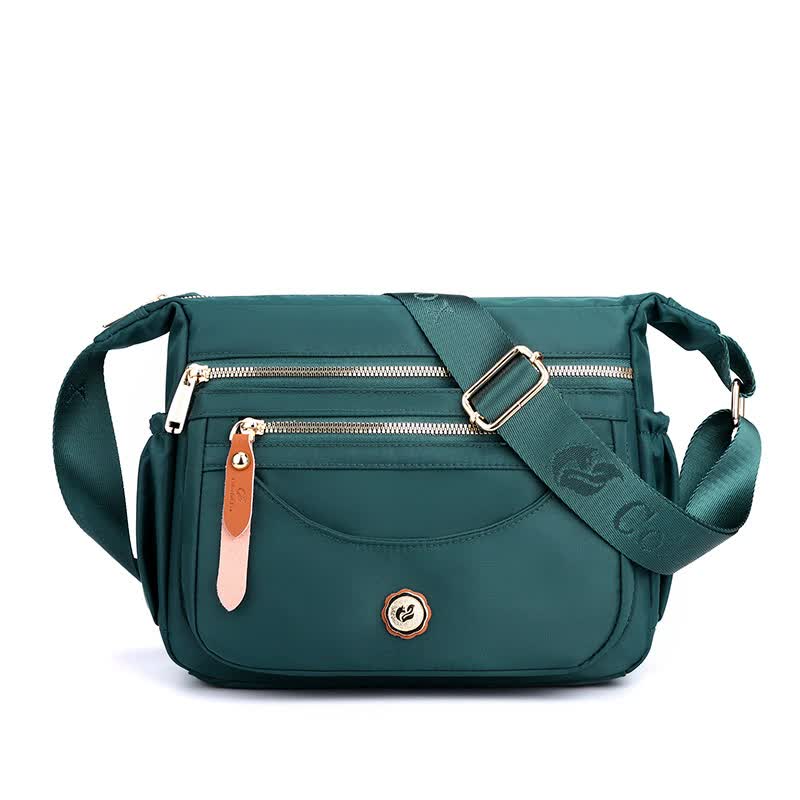 Nylon Crossbody Bag Handbag Multi Pockets Lightweight Compact Dark Green