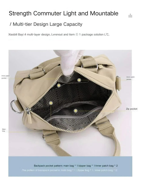 Nylon Crossbody Shoulder Bag Handbag Lightweight Multi Pocket Purple