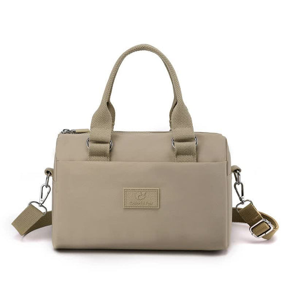 Nylon Crossbody Shoulder Bag Handbag Lightweight Multi Pocket Apricot