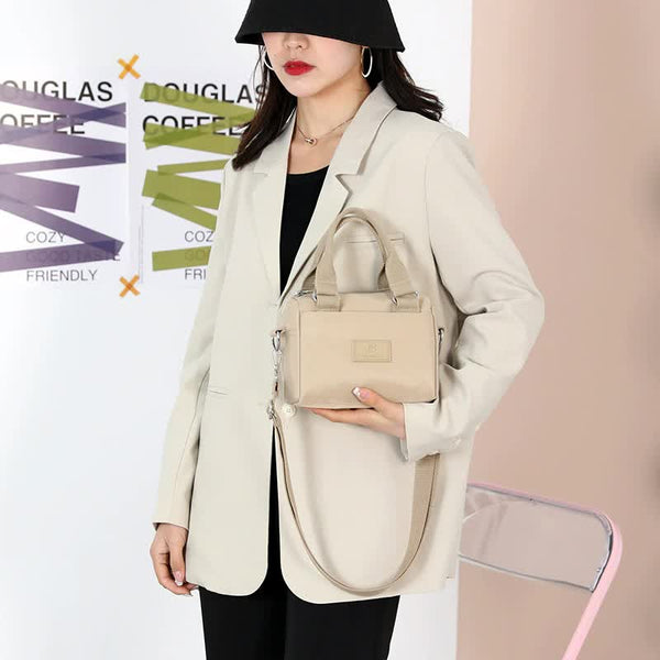 Nylon Crossbody Shoulder Bag Handbag Lightweight Multi Pocket Apricot