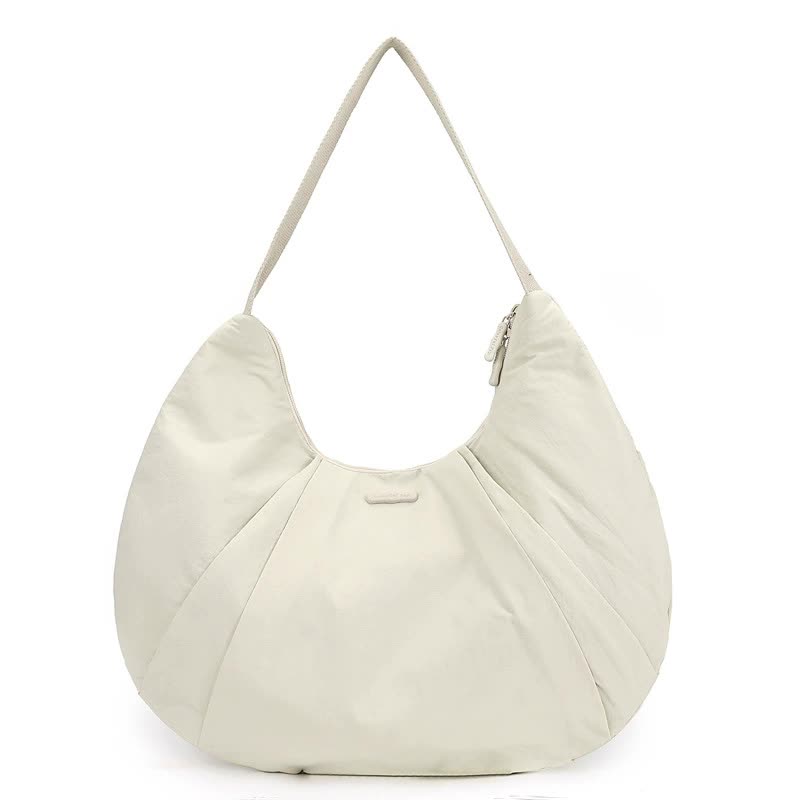 Waterproof Nylon Crescent Tote Underarm Shoulder Bag Lightweight Off White