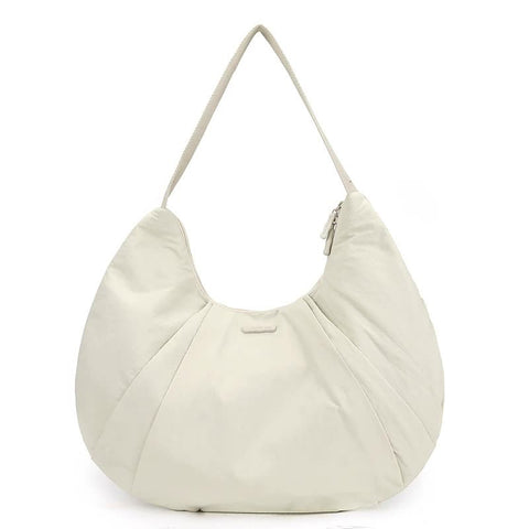 Waterproof Nylon Crescent Tote Underarm Shoulder Bag Lightweight Off White