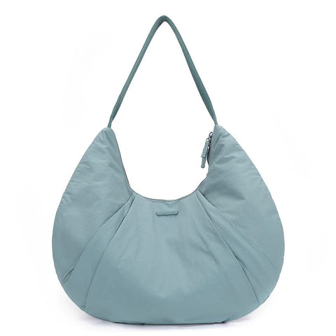 Waterproof Nylon Crescent Tote Underarm Shoulder Bag Lightweight Haze Blue