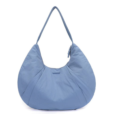 Waterproof Nylon Crescent Tote Underarm Shoulder Bag Lightweight Blue