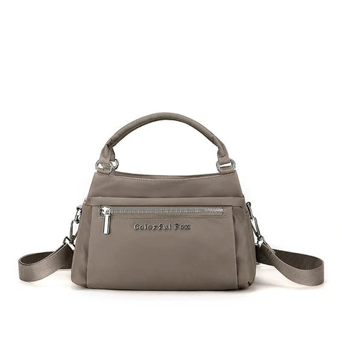 Nylon Crossbody Shoulder Bag Handbag Multi Pocket Lightweight Caramel