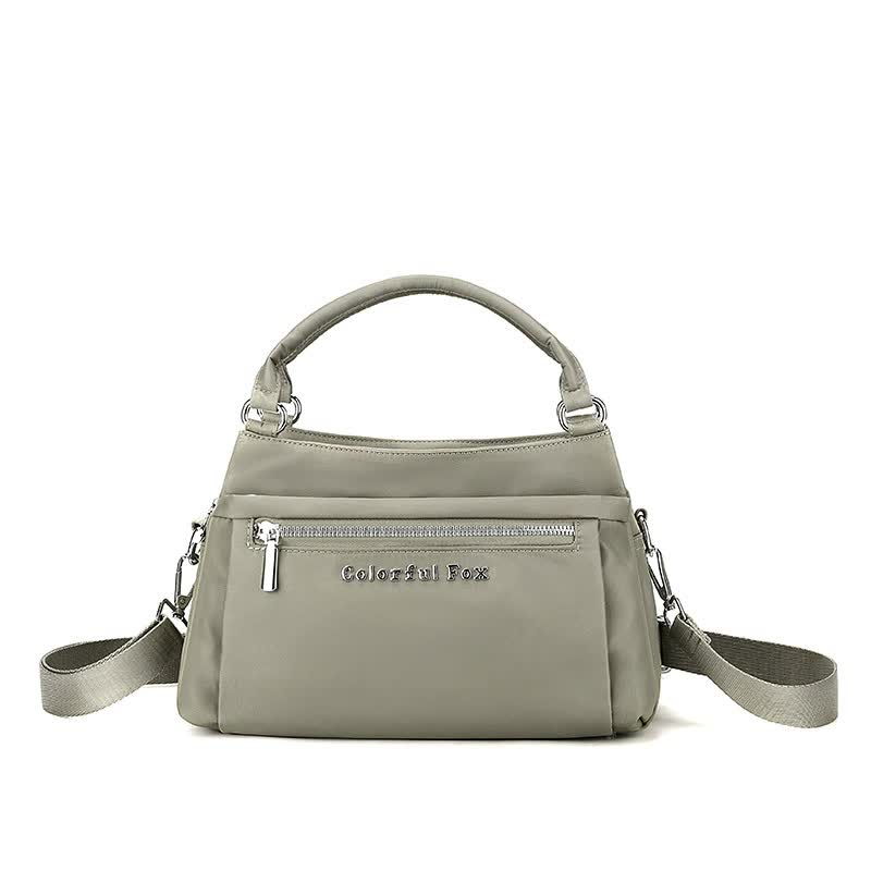 Waterproof Nylon Crossbody Shoulder Bag Handbag Lightweight Multi Pocket Mocha Grey