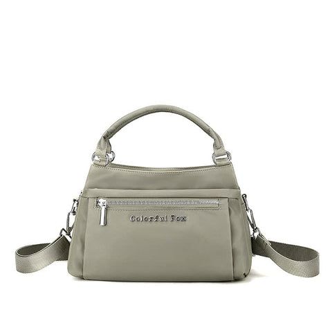 Waterproof Nylon Crossbody Shoulder Bag Handbag Lightweight Multi Pocket Mocha Grey