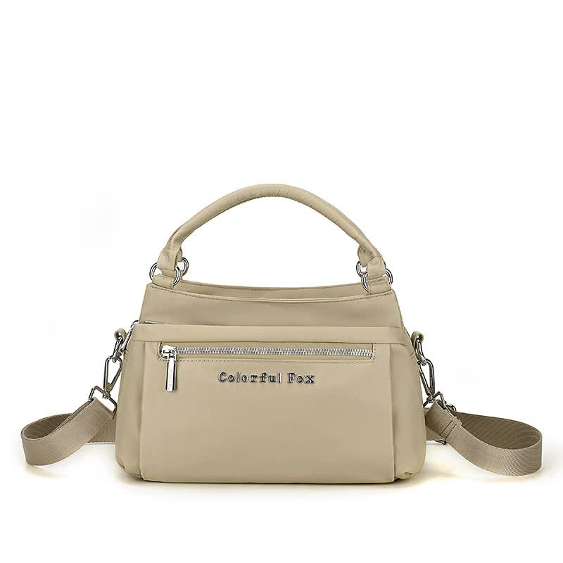 Waterproof Nylon Crossbody Shoulder Bag Handbag Lightweight Multi Pocket Khaki