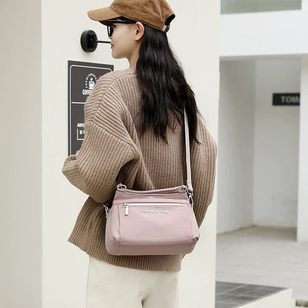 Waterproof Nylon Crossbody Shoulder Bag Handbag Lightweight Multi Pocket Khaki