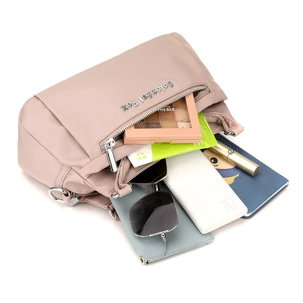 Waterproof Nylon Crossbody Shoulder Bag Handbag Lightweight Multi Pocket Khaki