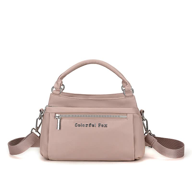 Nylon Crossbody Shoulder Bag Handbag Multi Pocket Lightweight Pink