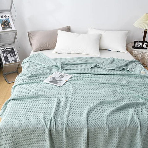Cotton Waffle Blanket Throw Rug 100 x 152cm Light Green