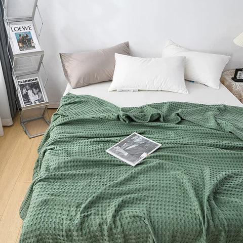 Cotton Waffle Blanket Throw Rug 100 x 152cm Green