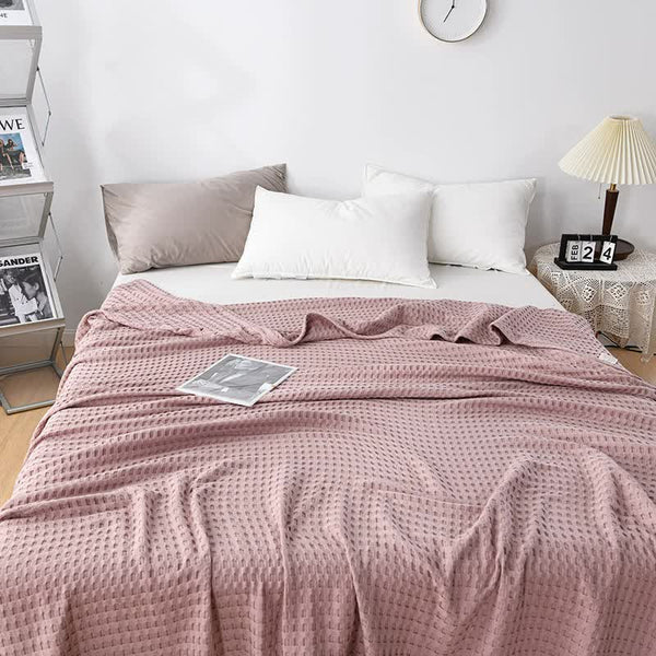 Cotton Waffle Blanket Throw Rug 150 x 200cm Bean Paste Pink