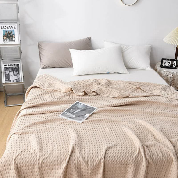 Cotton Waffle Blanket Throw Rug 150 x 200cm Khaki