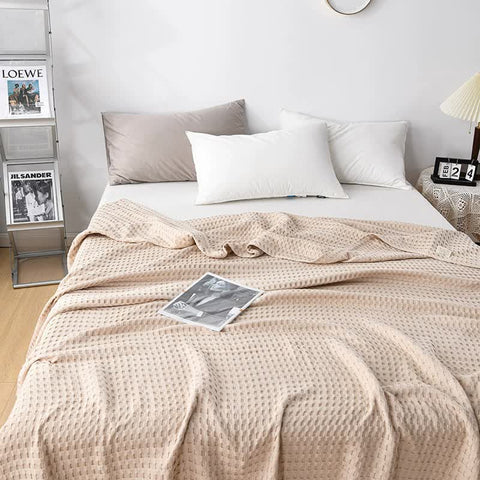 Cotton Waffle Blanket Throw Rug 150 x 200cm Khaki