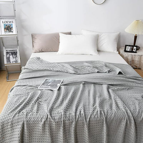 Cotton Waffle Blanket Throw Rug 200 x 230cm Grey