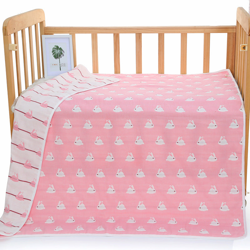 6 Layer Cotton Muslin Baby Infant Blanket Swaddle Cot Bedding 110x110cm Bunny Pink