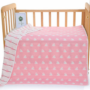 6 Layer Cotton Muslin Baby Infant Blanket Swaddle Cot Bedding 110x110cm Bunny Pink