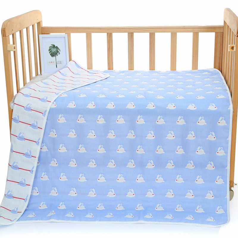 6 Layer Cotton Muslin Baby Infant Blanket Swaddle Cot Bedding 110x110cm Bunny Blue