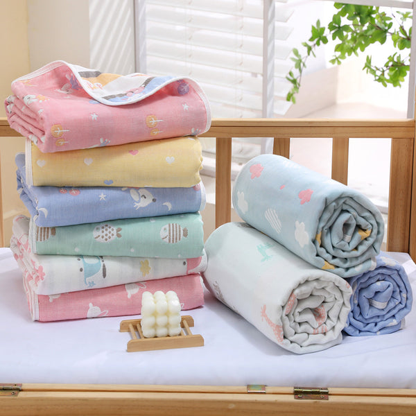 6 Layer Cotton Muslin Baby Infant Blanket Swaddle Cot Bedding 110x110cm Chick Pink