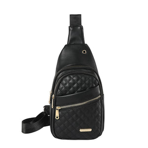 Women's Quilted PU Leather Sling Crossbody Shoulder Bag Backpack Black