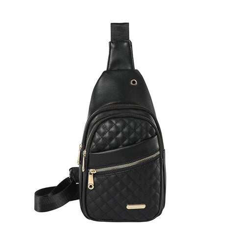 Women's Quilted PU Leather Sling Crossbody Shoulder Bag Backpack Black