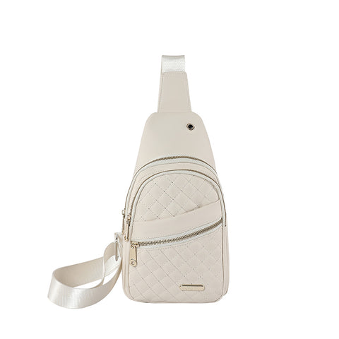 Women's Quilted PU Leather Sling Crossbody Shoulder Bag Backpack White