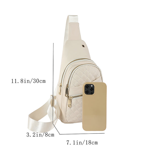 Women's Quilted PU Leather Sling Crossbody Shoulder Bag Backpack White