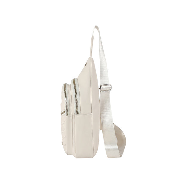 Women's Quilted PU Leather Sling Crossbody Shoulder Bag Backpack White