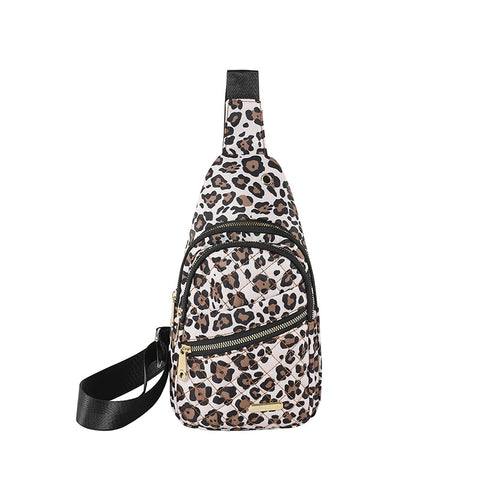 Women's Quilted Sling Crossbody Shoulder Bag Backpack Leopard Print