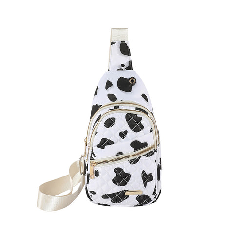 Women's Quilted Sling Crossbody Shoulder Bag Backpack Cow Print Pattern