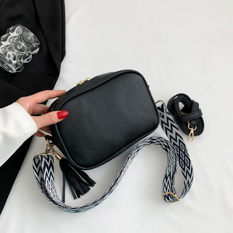 PU Leather Crossbody Shoulder Camera Bag Handbag Tassels Black