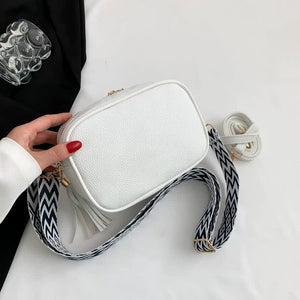PU Leather Crossbody Shoulder Camera Bag Handbag Tassels White
