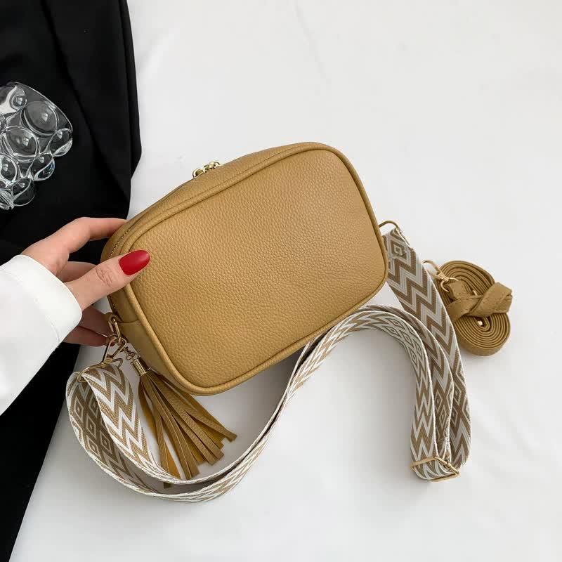 PU Leather Crossbody Shoulder Camera Bag Handbag Tassels Khaki