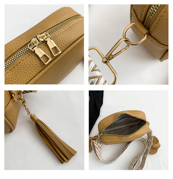 PU Leather Crossbody Shoulder Camera Bag Handbag Tassels Khaki