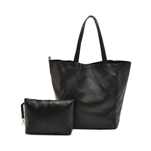 Classic Large PU Leather Tote Shopper Bag Inner Pouch Elegant Functional Black