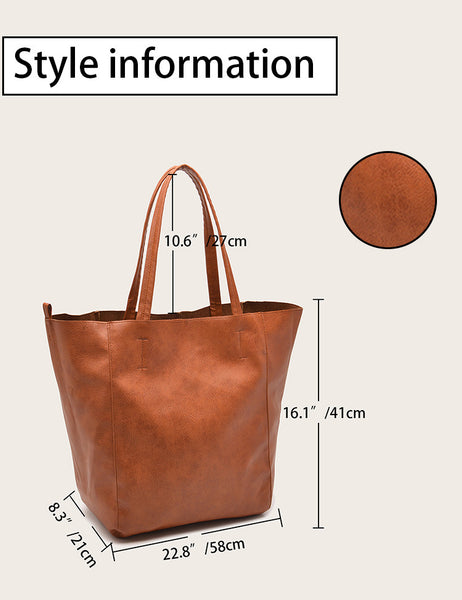 Classic Large PU Leather Tote Shopper Bag Inner Pouch Elegant Functional Black