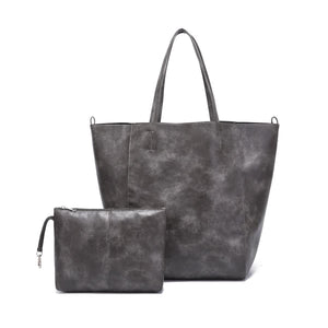 Classic Large PU Leather Tote Shopper Bag Inner Pouch Elegant Functional Grey