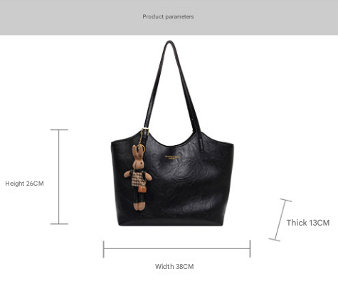 Large Textured PU Leather Tote Shoulder Bag Handbag Rabbit Keychain Coffee Brown