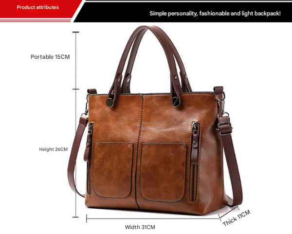 Womens Classic PU Leather Tote Bag Handbag Double Handles Multi Pocket Purple